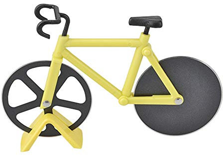 Bicycle Pizza Cutter with Stand Stainless Steel Blade Kitchen Gadget (Yellow)