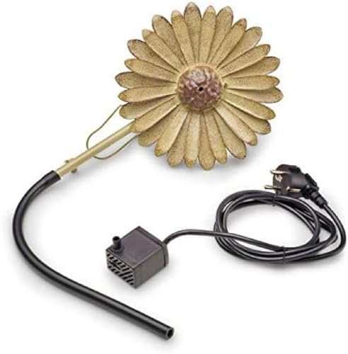 AQUANIQUE Speier Set Gänseblümchen grau SSDW 200i (200 l/h) | Wasserspiel | Wasserspeier aus Metall mit Pumpe | 1,5m Kabel | Gartendekoration