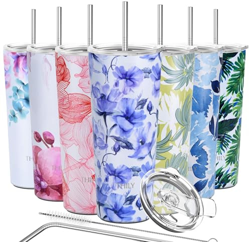 Thily Edelstahl-Becher, 780 ml, dreifach isolierter Reisebecher mit spritzwassergeschütztem Deckel, für Eisgetränke und heiße Getränke, Outdoor-Geschenk für Frauen, Iridaceae