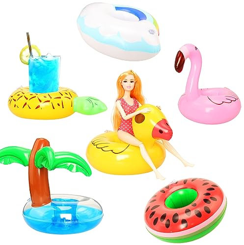 Miunana Pool Floaties for Girl Dolls, Fun Swimming Pool Party Ring Inflatable Drink Holder for 11.5 inch Dolls Pool Toys