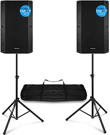 Vonyx VSA12P 12-Inch Passive PA Speaker Pair 1600W with Adjustable Tripod Stands & Carry Bag - Professional Live Sound System for DJs, Bands & Events