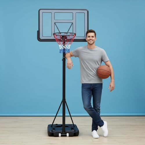 WIN.MAX Basketball Hoop Outdoor 3.8-10ft Adjustable Height, 44inch Backboard, Swimming Pool Basketball Hoop & Goal for Kids/Adults Indoor