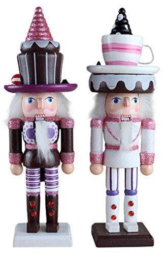 Weihnachten Nussknacker Figur Holz Mini Soldat Nussknacker Puppe Marionette König Figur Kuchen Topper für Weihnachtsfeier Deko 25cm 2 Stück (Weiß)