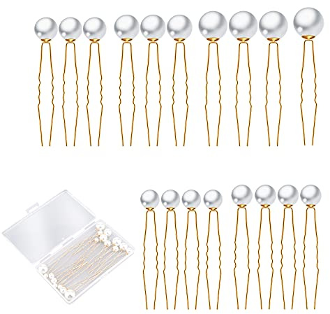 SAVITA 18 Pzs 6 Tamaños Horquillas de Perlas Perlas para el Cabello para Boda, Novia, Dama de Honor, Niñas, Mujeres (Oro)