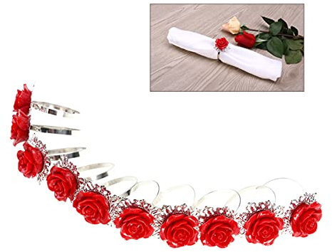 Milisten Hochzeitsdeko Serviette Ringe 10Pcs Rose Serviette Ring Serviette Schnalle Kreis Serviette Halter für Tisch Dekorationen Abendessen Party DIY Dekoration- Rot Servietten Vintage