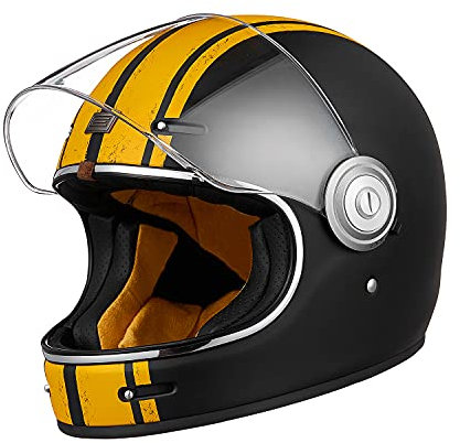 ORIGINE Full Face Integral Motorradhelm Vintage Retro Style Fiberglas Crash Helm ECE(Custom Yellow Black,L)