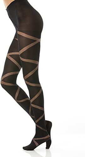 Gi&Gi Damen-Strumpfhose, Rauten-Muster, Jacquard, Polyester-Elasthan, Unsichtbare FüßE