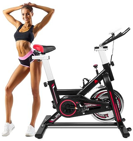 Exercise Bike, EVOLAND Indoor Cycling Bike, Stationary Bicycle Exercise Bikes with LCD Monitor| Adjustable Seat| Kettle Holder, Fitness Cycling Exercise Equipment For Home Use, Max Load 260LBs