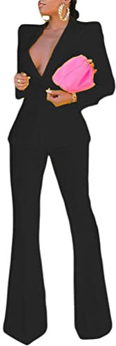 ORANDESIGNE Hosenanzug Damen Festlich Elegant Business Hosenanzüge 2 Teiler Abendrobe Outfit Set Langarm Anzugjacke und Anzughosen Zweiteilig Büro Slimfit Formal Modern Festlicher Suit N-Schwarz L