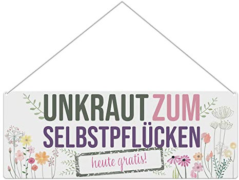 Metallschild für den Garten - Unkraut zum selbstpflücken - Geschenk für Gärtner, Gartenschild für draußen, Outdoorschild aus Aluminium | Wetterfest, 24x9 cm