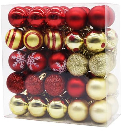 WAIZHIUA 50 Pack 40mm Red & Gold Christmas Ball Ornaments – Unbreakable Xmas Tree Decorations with Hanging Strings for Holiday, Wedding, Party & Home Festive Decor