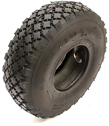 Tyre & Inner Tube 10 Inch 4 Ply 300-4 3.00x4 (260x85) 3.00-4 Diamond Tread Natural Rubber Bent Schrader Valve Wheelbarrow Barrow