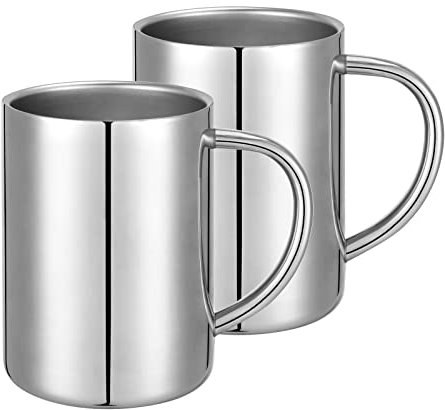 luvtree 2-Pack 400ml Stainless Steel Double Wall Insulated Mug with Handle Suitable for Hot and Cold Beverages Such as Milk/Coffee/Juice/Tea,Dishwasher Safe