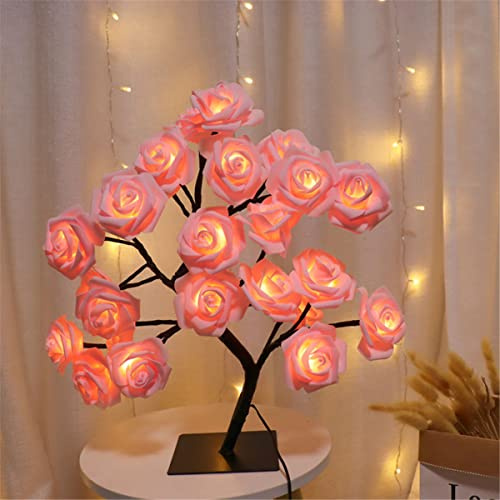 Michear Rose Lamp LED Flower Bouquet Table Tree Light Girls Gifts for Mom Women, USB Light Up Flower Night Light Christmas Bedroom Wedding Decor (Pink Roses)