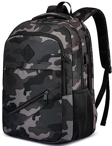 Rucksack Herren, Schulrucksack Jungen Mädchen Teenager, Wasserdicht Schulranzen für 15.6 Zoll Laptoptasche mit USB Ladeanschluss, Arbeit Reisen Camping Backpack mit Anti Diebstahl Tasche, Schwarz