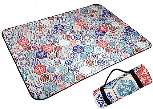 EUPXRHY XXL Picknickdecke Wasserdicht, Tragbare Picknick Decke Outdoor, Groß Picknickdecke mit Wasserdichter Rückseite, Dicke Picknickdecke Gepolstert für Camping, Picknick,C,300x300cm