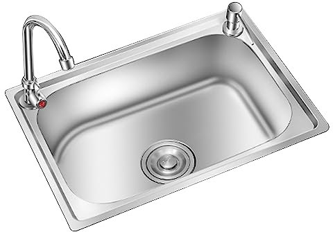 Kitchen Sink Undermount 1.0 Single Bowl Stainless Steel Utility Sinks,Square Bowl Sink with Drain,Durable Industrial and Commercial Sink for Restaurant, Workshop,Warehouses (48x35cm)