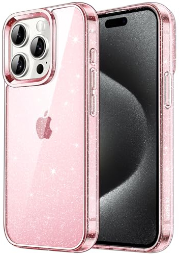 JETech Glitzer Hülle für iPhone 15 Pro Max 6,7 Zoll, Bling Glitter Stoßfest Handyhülle, Niedliche Glitzernde Schutzhülle für Frauen und Mädchen (Rosa)