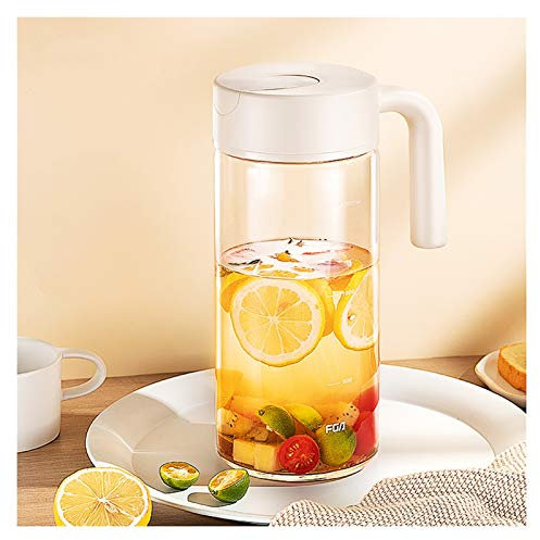 GRFIT Brocca Acqua Branching di Vetro di Grande capacità con Linea di Laurea di precisione La caraffa di Vetro con Manico e Coperchio può automaticamente Aperta e Chiusa Caraffa Acqua (Color : Blanc)