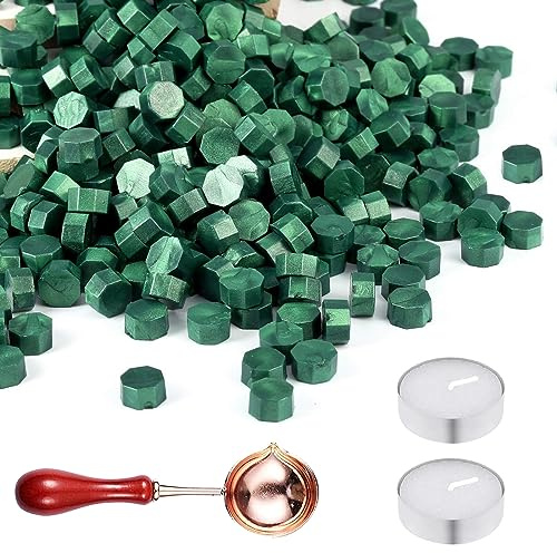 Lot di 400 perline di cera per sigilli verdi ottagonali per confezioni regalo, inviti di matrimonio, buste personali - Verde