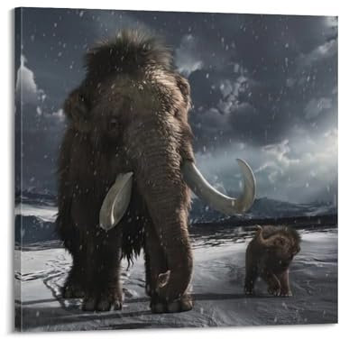 HAYZE Prähistorisches Tier-Poster, Mammuts und Mammutjunges, dekoratives Leinwandbild und Kunstposter, 70 x 70 cm