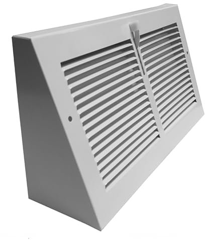 Metal Magery Rejilla de ventilación de zócalo de 10 x 6 pulgadas, color blanco con amortiguador, rejillas triangulares de acero resistente de 10 x 6 pulgadas (dimensiones exteriores 11-3/4 x 6-5/8