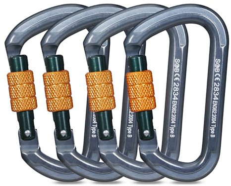 Karabiner Klettern Kletterausrüstung, Karabinerhaken aus Aluminium Karabiner Karabinerhaken für Hängematte, Schaukel, Camping, Angeln, Outdoor-Ausrüstung(28KN, 4 Pack)