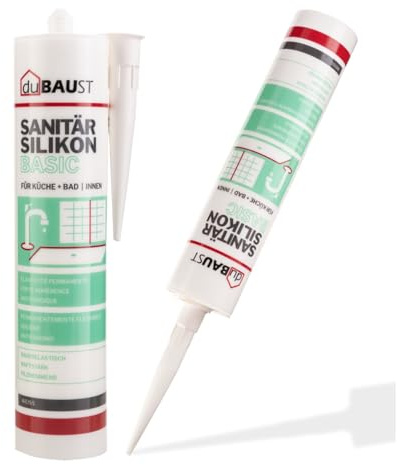 dubaust SAB24 Sanitärsilikon Basic elastisch dauernassbeständig schimmelresistent Bad Küche Dusche Feuchträume 300ml Kartusche (schwarz, 1)