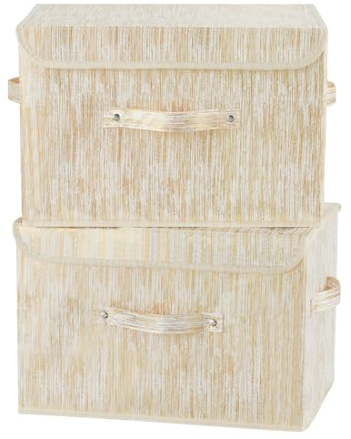 VinneGenzz 2PCS Storage Boxes with Lids Luxury Metallic Fabric Bins Baskets