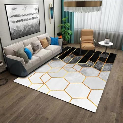 Xiaosua Kleiner Teppich50x80CM Küchenläufer Waschbar Teppich büro Waschbarer Kurzflorteppich mit dreidimensionalem geometrischem Muster Schwarz und weiß Teppich vorleger