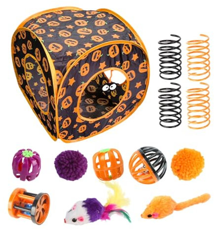 Confezione di giocattoli per gatti, set di giocattoli per gatti per Halloween, giocattoli interattivi per gattini, giocattolo per nascondersi, giocattolo con piume per interni Peekaboo, tempo di gioco