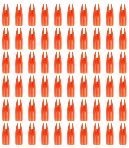 PATIKIL Tir Arc Flèches Encoches 7mm, 60 pcs Plastique Colle sur Flèche Encoche Remplacement pour Chasse Flèches Compound Arc Recourber Classique Arc, Orange
