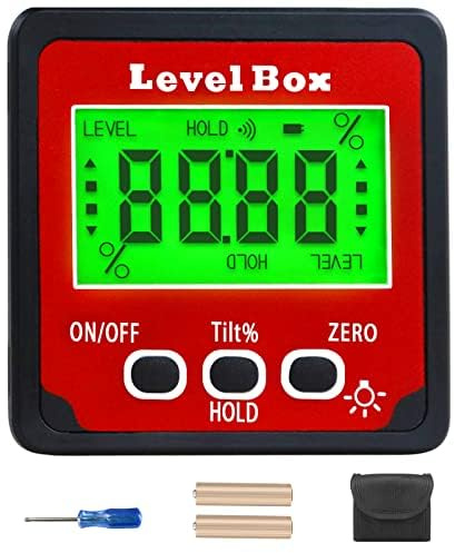 Digital Inclinometer Angle Finder Gauge, IP54 Digital Electronic Protractor Bevel Gauge, Inclinometer Angle Cube Level Box with LCD screen for Woodworking, Table Saw and etc (Red)
