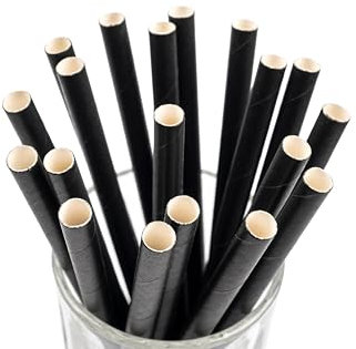 Inoverse 1000 Stück Strohhalme Papier, Pappstrohhalme mit Ø 8 mm x 24 cm, Einweg Trinkhalme,%100 Biodegradable Papierstrohhalm, Strohälme aus Kraftpapier Für Cocktails, Partys, Catering, Schwarz