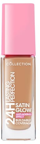 Collection Cosmetics Lasting Perfection Satin Foundation, Full Coverage, Anti-Ageing Effect, 24 Hour Wear, Contains Hyaluronic Acid, 27ml, Toffee Warm