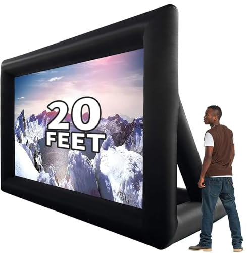 Inflatable Projector Screen, 16ft/20ft Inflatable Outdoor Projector Movies Screen with Blower, 16:9 HD Double-Sided Front Rear Projection Movie Screen for Backyard Party Travel Home Theater 20ft