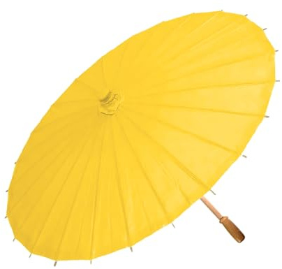 SHINROAD Parapluie en papier coloré avec poignée en bambou, style chinois, artisanat décoratif, peinture à l'huile, parasol vintage léger, jaune, 60 cm