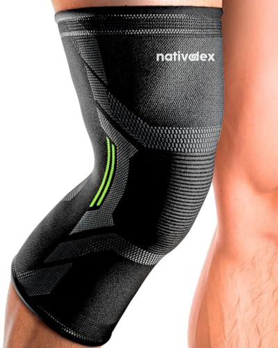 NativoDex Kniebandage Männer und Damen für Meniskus, Arthrose, Bandage Knie | Elastische Kniestütze und Knieorthese · Doppelgewebe, Rutschfest durch Silikonwellen · Atmungsaktiv