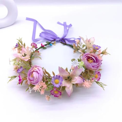 ZYWQ Diadema con Corona de Flores, Delicada Diadema con Flores y Cinta para Mujeres y Niñas