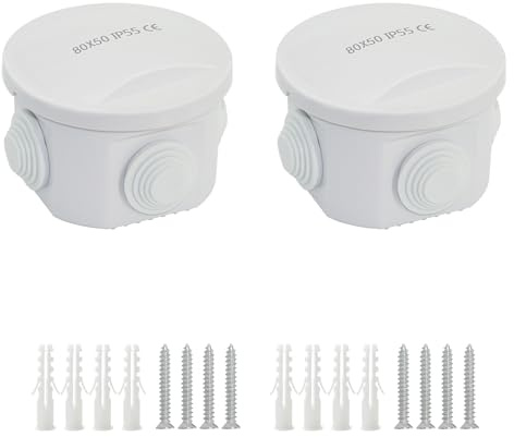 LeMotech ABS Kunststoff Staubdicht Wasserdicht IP65 Verteilerdose Universale Elektro-Projektgehäuse Weiß, Außenmaße D80 x H60 mm (2 Stück)