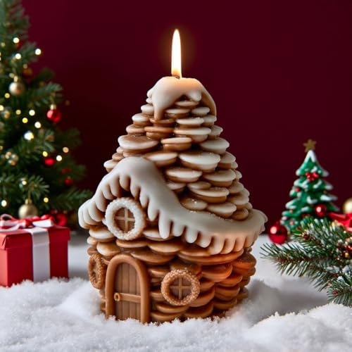 Silikonformen Gießformen Weihnachten, 3D Tannenzapfen Silikonform Häuser Kerzen Formen Silikon Tannenzapfen Gießformen Silikon Weihnachten Silikonform Winter Kerzenformen zum Gießen Haus (B)