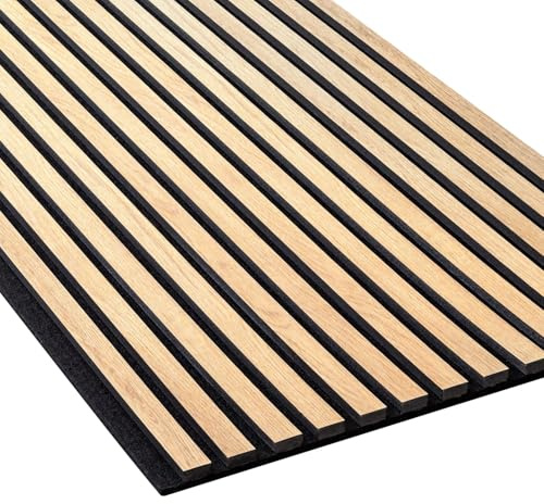 Wallface Akustikpaneele Wand Holzoptik - 3D Lamellenwand Akustikpanel unter Holz, 240 x 56,5 cm, Wandverkleidung schallabsorbierend, modernes skandinavisches Design, Eiche hell