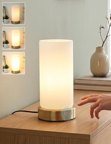 Nachttischlampe, Glas Touch Dim Tischlampe für Schlafzimmer, Gold | Mini Tischleuchte, 3-Stufig Dimmbar, Warmes Licht Nachtischlampen für Nachttisch Wohnzimmer Geschenk Weihnachten