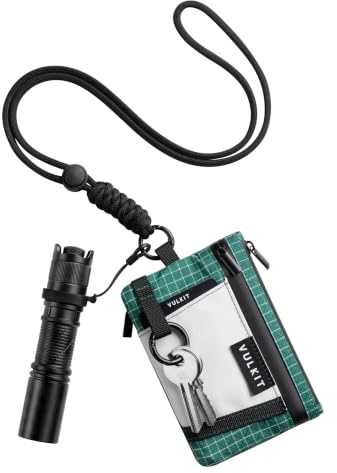 VULKIT Portafoglio Uomo Piccolo con Cordino RFID Porta Carte di Credito Uomo con Portamonete con Cerniera Porta Tessere Tascabile con Portachiavi, Verde