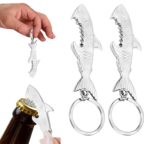 KIUEZIR 2 Packs Bottle Opener Keyring, Durable Stainless Steel Alloy Material, Novelty Home Bar Presents for Men, Funny Beer Bottle Opener for Bars, Home, Kitchen, Party & Festivals - Shark Shaped