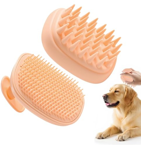 Haustier Badebürste, Shampoo Bürste Katze, Gummistriegel Hund, Badebürste Katzen, Hunde Waschbürste, 2-in-1 Abnehmbar für Haustier Langhaar & Kurzhaar (Rosa)