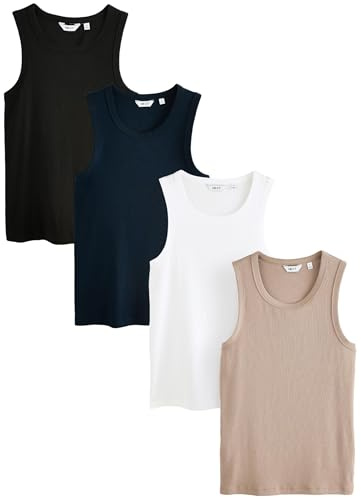 NEXT Uomini Confezione da 4 canotte a coste con vestibilità slim | Adulto, Pull On, Lavabile in lavatrice