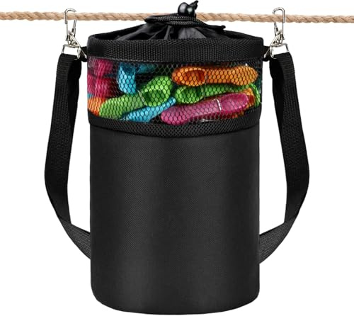 Bateya Waterproof Peg Bag,Black Hanging Clothes Peg Storage Bag with Hooks,1.2m Adjustable Shoulder Strap & Clothes Clips,Multifunctional Organizer for Indoor Outdoor Washing Line Use