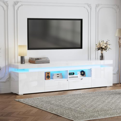 LSLIFE Modern 200cm High Gloss TV Stand Cabinet with LED Light for 85in TV | For 65-85 Inch TV; High Gloss; RGB LED Lights;Load Capacity 80 kg; 2 Doors 2 Drawers