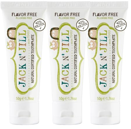 Jack N' Jill Kids Natural Toothpaste, Made With Natural Ingredients, Helps Soothe Gums & Fight Tooth Decay, Suitable From 6 Months+ - Flavour-Free 3 x 50g